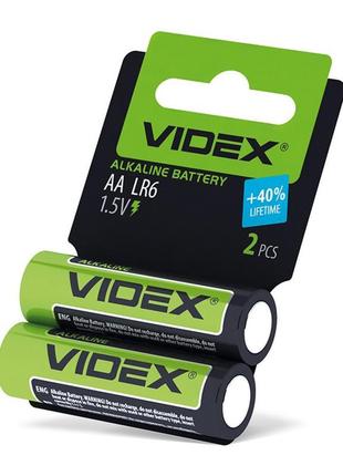 Батарейка лужна videx alkaline lr06/aa блістер 2 штуки пальчики
