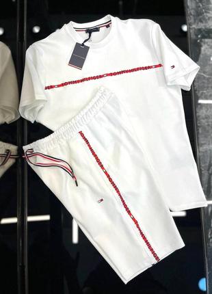 Мужской летний спортивный костюм томми хилфигер белый / шорты + футболка Tommy hilfiger