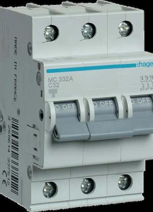 Hager in=32 а, 3п, с, 6 ka, 3м mc332a автоматичний вимикач