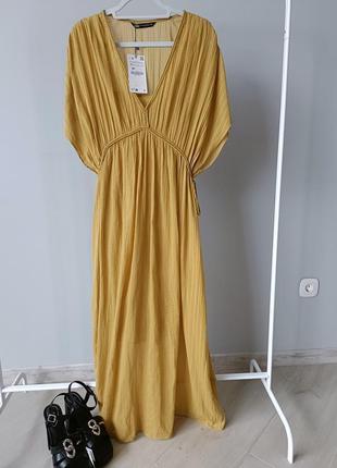 Текстурированное платье-халат миди от zara, размер xs-s, м-l7 фото