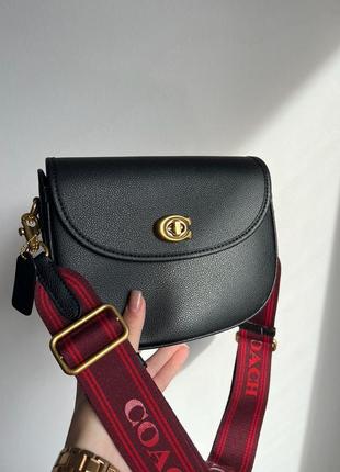 Сумка coach polished pebble willow saddle bag black1 фото