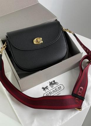 Сумка coach polished pebble willow saddle bag black2 фото