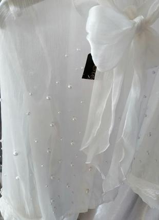 Ефектна ошатна блуза з прозорої сріблястої блискучої органзи заклепками перлами красивим шикарним ба5 фото