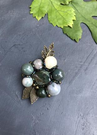 Брошь с натуральными камнями агат, оникс