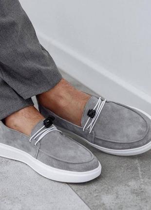 Лоферы замшевые серые мужские