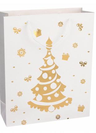 Новорічний подарунковий пакет "christmas tree gold" 26*32*10 с...