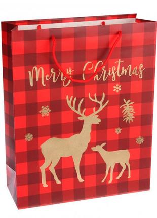 Новорічний подарунковий пакет "олені" 26*32*10 см, ламінований...