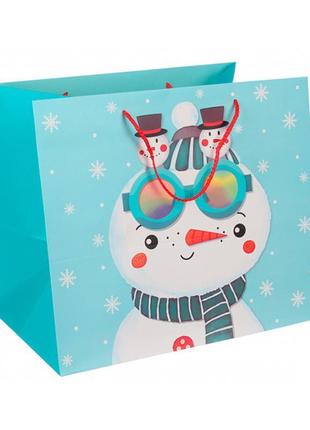 Новорічний пакет "сніговик в окулярах" 31*37*26 см., ламінован...