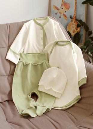 Трикотажный высококачественный комплект набор одежды костюмчик на выписку крестины крестообразный в роддом для малыша девочки мальчика5 фото