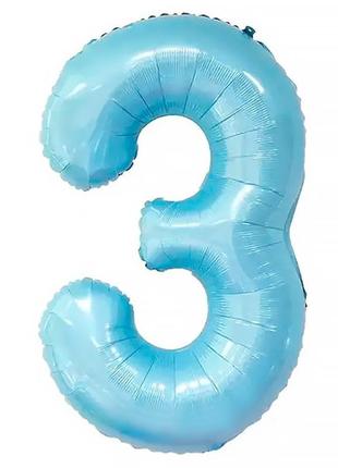 Кулька цифра "3" (40 см) колір блакитний