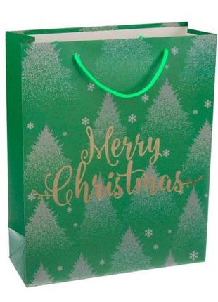 Новорічний пакет "merry christmas" 26*32*10 см, колір зелений