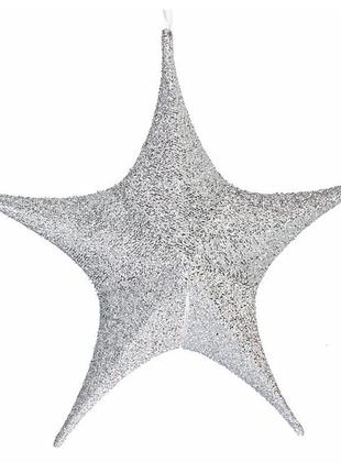 Підвісний декор зірка "срібло", 65 см, матеріал - парча, метал