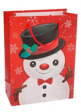 Новорічний пакет "сніговик" 18x24x8.5 см, ламінований картон