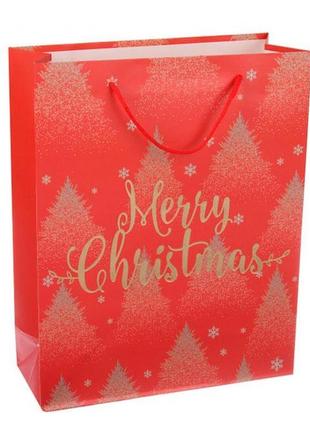 Новорічний пакет "merry christmas" 26*32*10 см, колір червоний