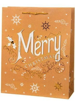 Новорічний пакет "merry christmas" 30*40*12 см, колір крафт