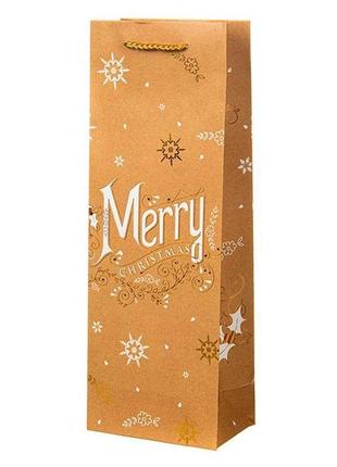 Новорічний пакет "merry christmas", 13*8,5*36 см, колір - крафт