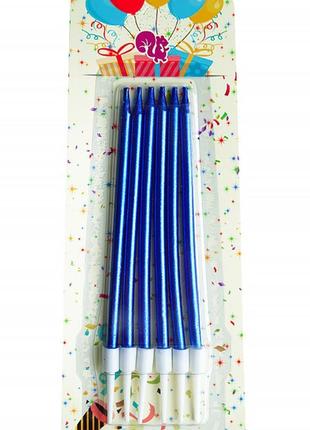 Свічки на день народження "blue" + підставки, 6 шт., колір - с...