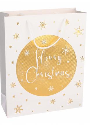 Новорічний пакет "merry christmas gold" 26*32*10 см, ламінован...