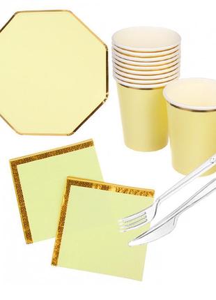 Набір паперового посуду "octagon", (на 10 персон), колір жовтий