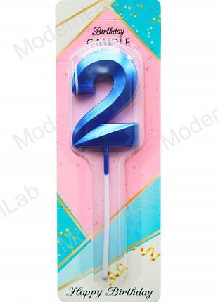Свічки - цифри торт "2", висота - 5 см, колір - синій металік