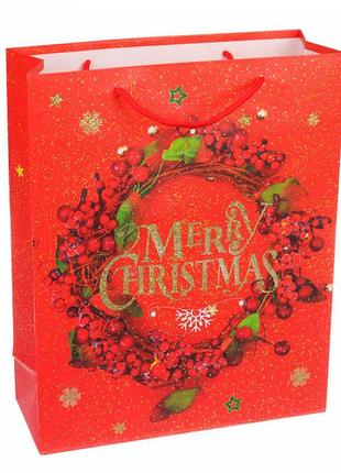 Новорічний пакет "christmas wreath" 18*24*8.5 см, ламінований ...