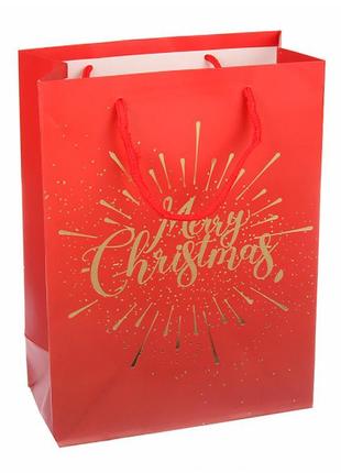 Новорічний пакет "merry christmas red" 18*24*8.5 см, ламінован...
