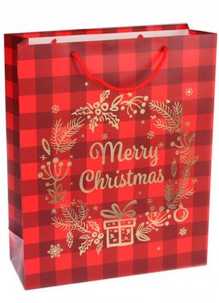 Новорічний пакет "merry christmas" 26*32*10 см, ламінований ка...
