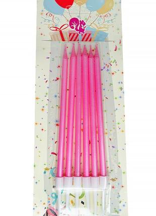 Свічки для торта "pink" + підставки, набір 6 шт., висота - 13 ...