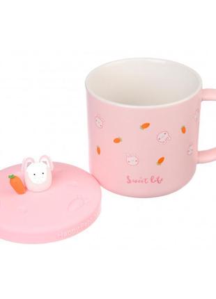 Чашка керамічна "happy rabbit", 320 мл + силіконова кришка, ко...2 фото