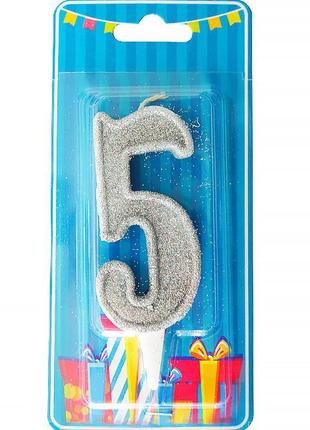 Свічки - цифри торт "5", польща, колір - срібло з блискітками