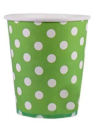 Паперові стаканчики "горошок", 10 шт., 210 мл., колір - зелений