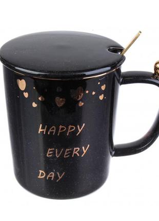 Чашка керамічна "happy day", 350 мл. + ложечка і кришечка