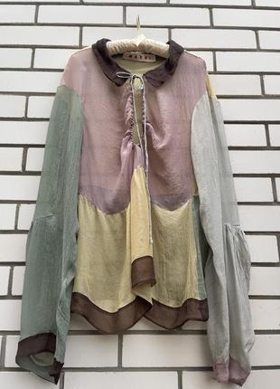 Шелк, разноцветная блузка с баской,етно бохо стиль marni