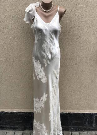 Шелковое вечернее,свадебное платье, бельевой стиль, вышивка бисером,сарафан monsoon7 фото