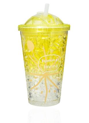 Пластикова склянка з охолоджувачем 450мл колір жовтий2 фото