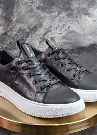 Кожаные кроссовки billionaire черные / мужские брендовые кожаные кроссовки1 фото