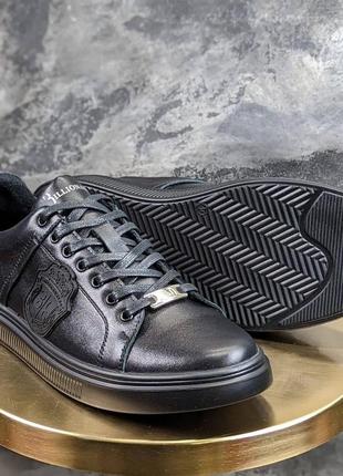 Кожаные кроссовки billionaire черные / брендовые мужские кроссовки
