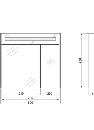 Дзеркальна шафа підвісна qtap 800х730х145 robin graphite з led...2 фото