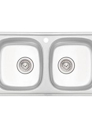 Кухонна мийка з двома чашами qtap 7843-b 0,8 мм micro decor (q...