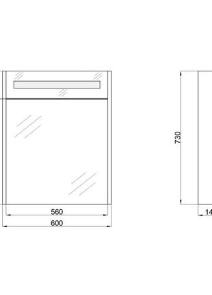 Дзеркальна шафа підвісна qtap robin 600х730х145 graphite з led...2 фото