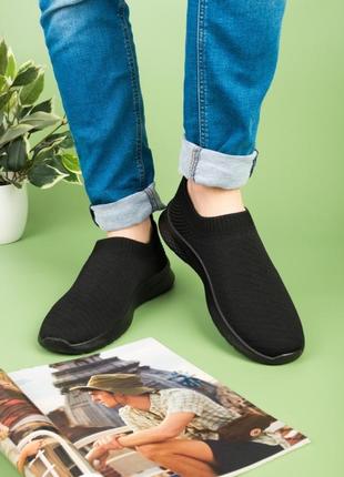 Стильные черные кроссовки из текстиля сетка летние дышащие мокасины кеды большой размер батал1 фото