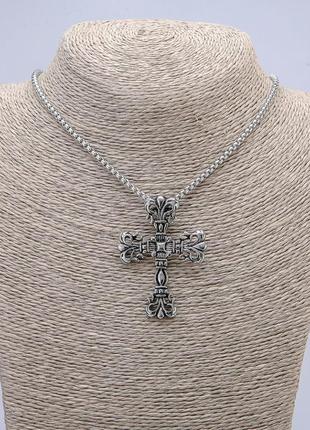 Кулон крест фигурный на цепочке 70см  под "черненое серебро"1 фото