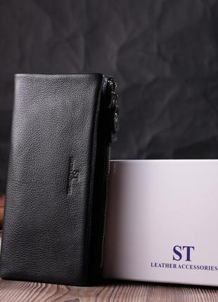 Жіночий гаманець-клатч із двома блискавками з натуральної шкір...8 фото