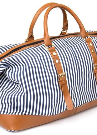 Дорожня сумка текстильна жіноча в смужку vintage 20667 біла