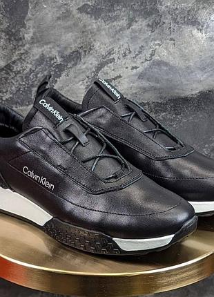 Шкіряні кросівки calvin klein чорні / чоловічі брендові кросівки келвін кляйн