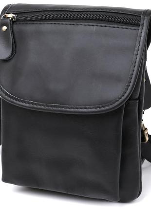 Шкіряна невелика чоловіча сумка через плече vintage 20467 чорний