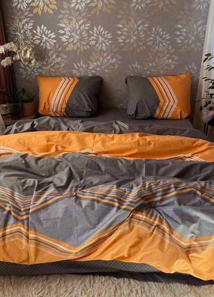 Комплект постільної білизни бязь-люкс, сірий+помаранч1 фото