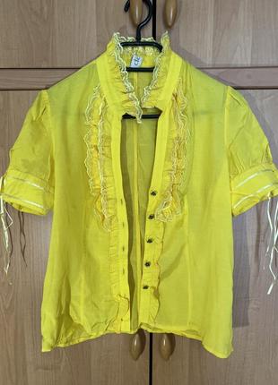 Летняя блузка, рубашка, желтая, легкая, нарядная3 фото