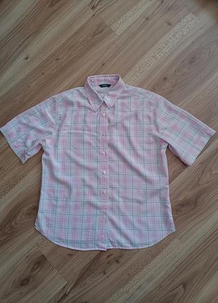 Блуза marks & spencer розовая в клетку, рубашка, кофточка, блузочка