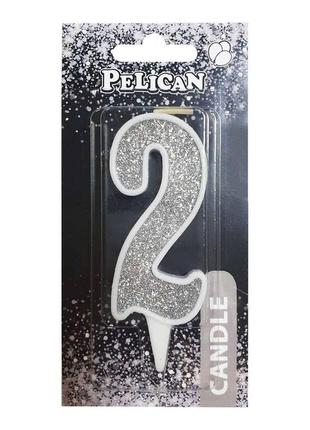 Свічка для торта цифра "2" срібло 7 см, tm pelican 867022